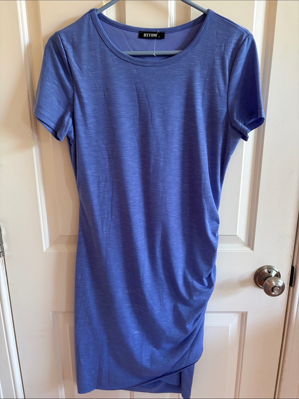 Womens Blue Periwinkle Crewneck Short Cap Sleeve Tshirt Dress